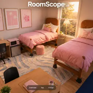 RoomScope render of a furnished dorm room